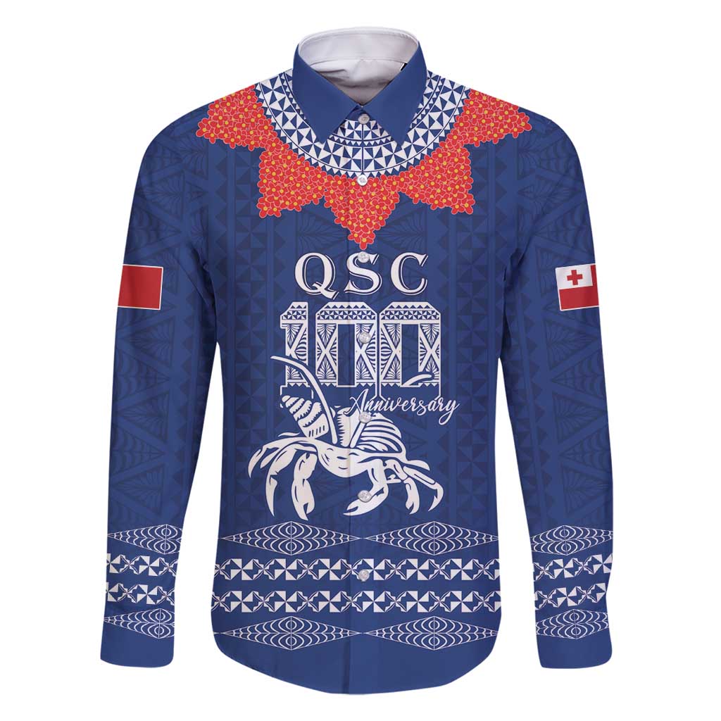 Queen Salote College 100 Years Anniversary Personalized Family Matching Off Shoulder Short Dress and Hawaiian Shirt Tonga QSC Royal Blue - Polynesian Pride