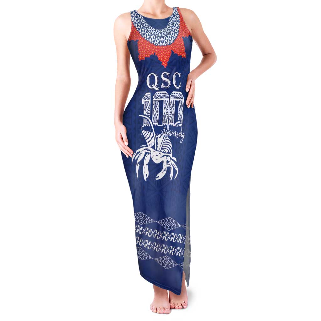 Queen Salote College 100 Years Anniversary Personalized Family Matching Tank Maxi Dress and Hawaiian Shirt Tonga QSC Royal Blue - Polynesian Pride