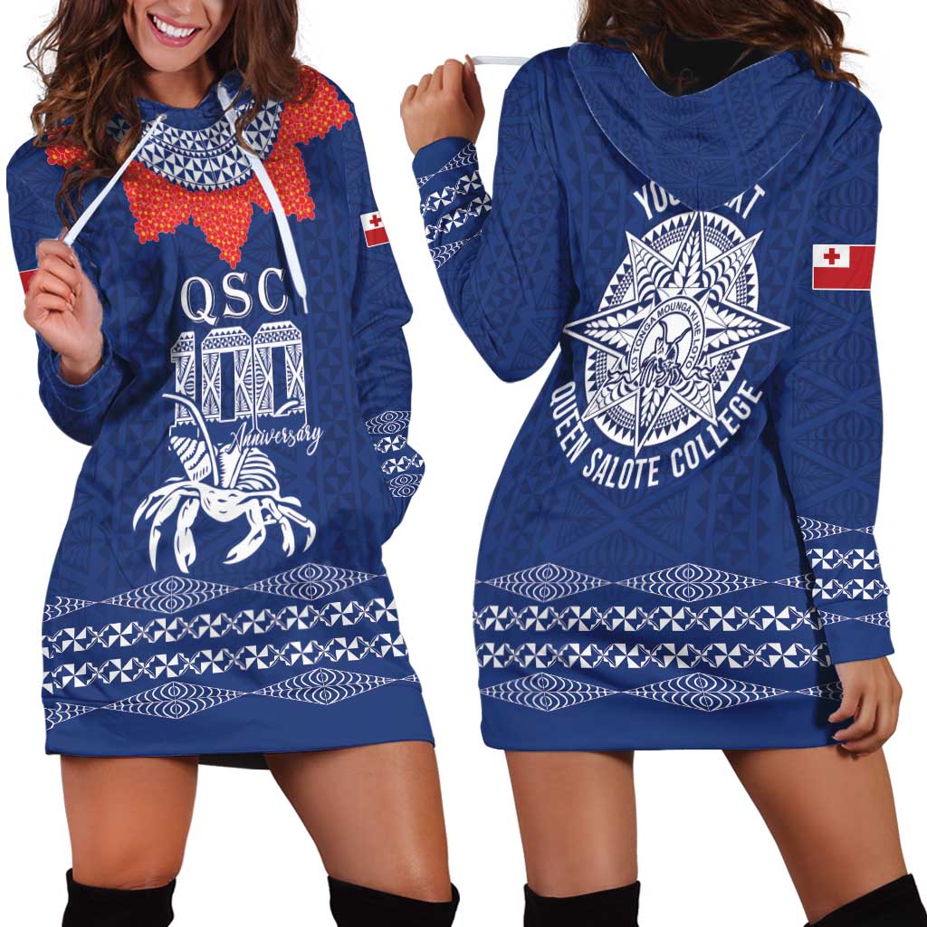Queen Salote College 100 Years Anniversary Personalized Hoodie Dress Tonga QSC Royal Blue - Polynesian Pride