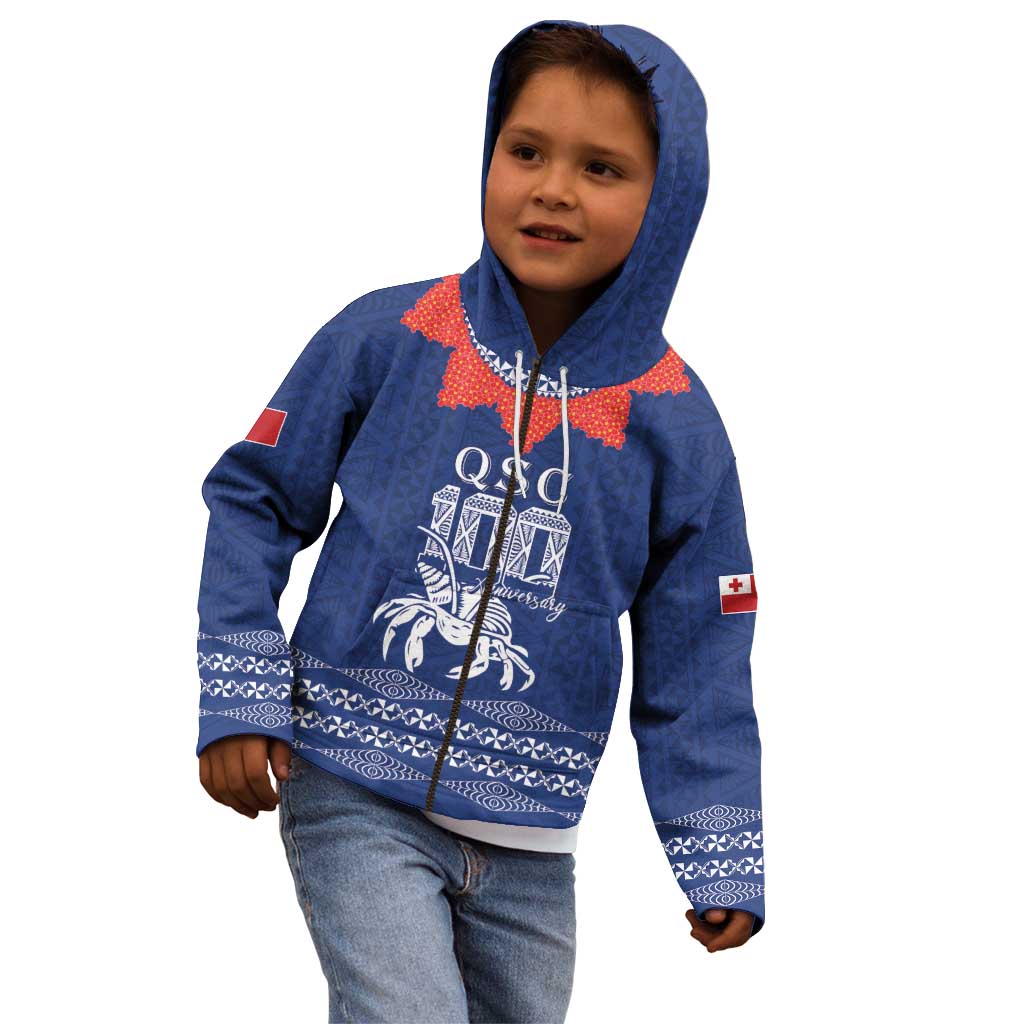 Queen Salote College 100 Years Anniversary Personalized Kid Hoodie Tonga QSC Royal Blue - Polynesian Pride