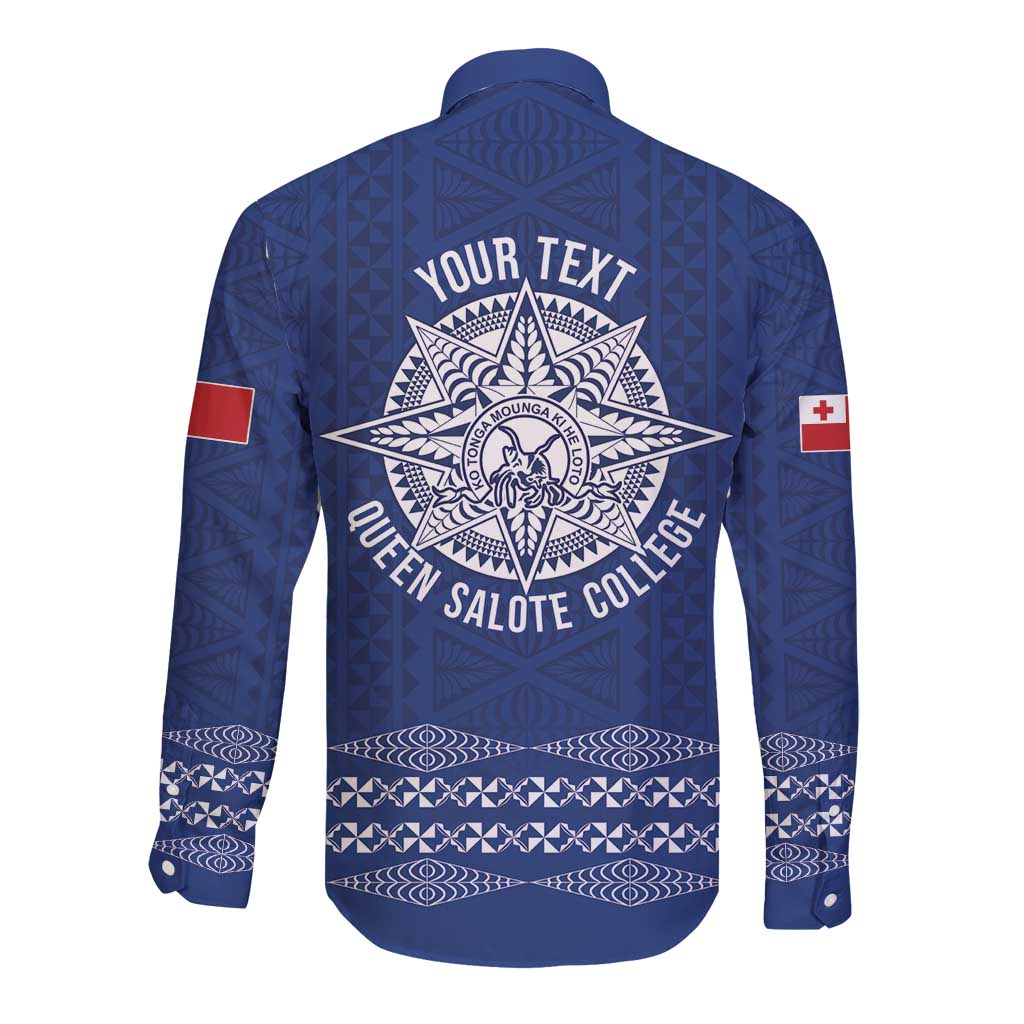 Queen Salote College 100 Years Anniversary Personalized Long Sleeve Button Shirt Tonga QSC Royal Blue - Polynesian Pride