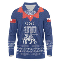 Queen Salote College 100 Years Anniversary Personalized Long Sleeve Polo Shirt Tonga QSC Royal Blue - Polynesian Pride
