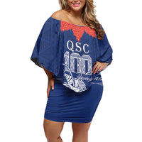 Queen Salote College 100 Years Anniversary Personalized Off Shoulder Short Dress Tonga QSC Royal Blue - Polynesian Pride