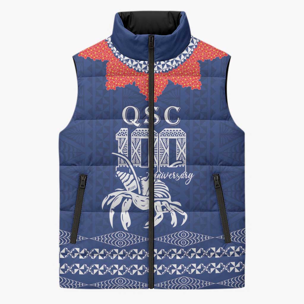 Queen Salote College 100 Years Anniversary Personalized Sleeveless Puffer Jacket Tonga QSC Royal Blue - Polynesian Pride