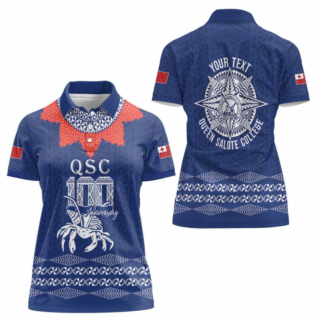 Queen Salote College 100 Years Anniversary Personalized Women Polo Shirt Tonga QSC Royal Blue - Polynesian Pride
