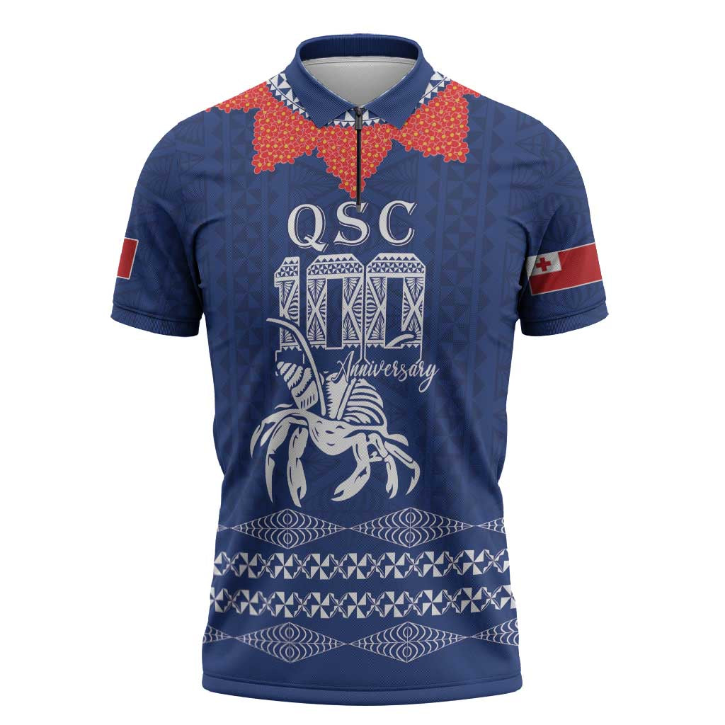Queen Salote College 100 Years Anniversary Personalized Zipper Polo Shirt Tonga QSC Royal Blue - Polynesian Pride