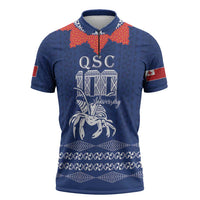 Queen Salote College 100 Years Anniversary Personalized Zipper Polo Shirt Tonga QSC Royal Blue - Polynesian Pride