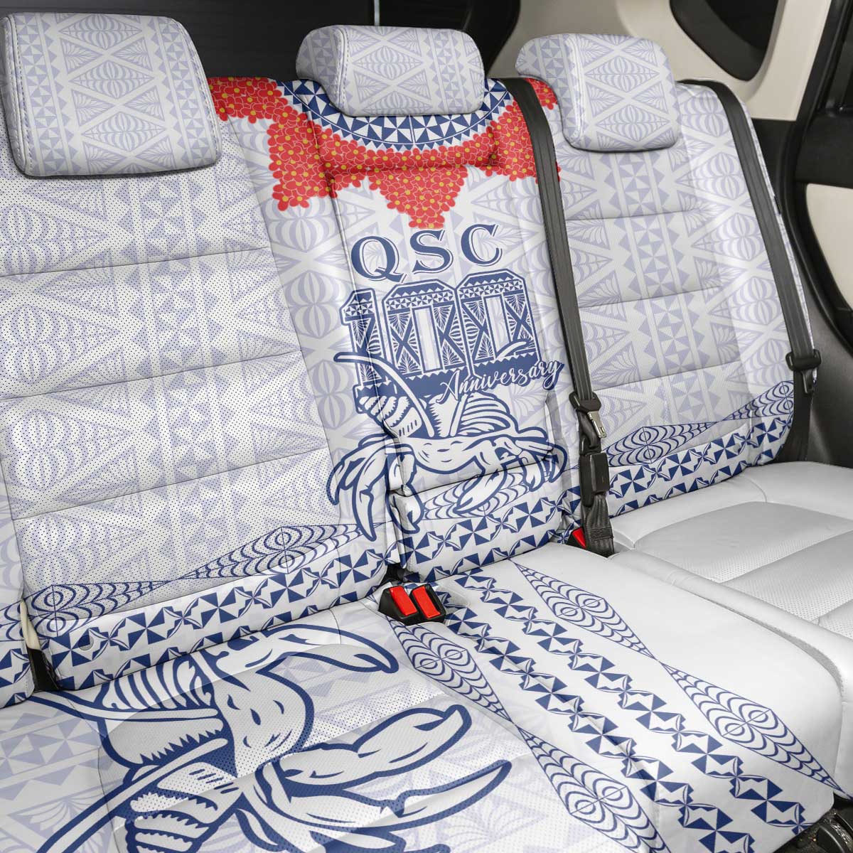 Queen Salote College 100 Years Anniversary Back Car Seat Cover Tonga QSC White - Polynesian Pride