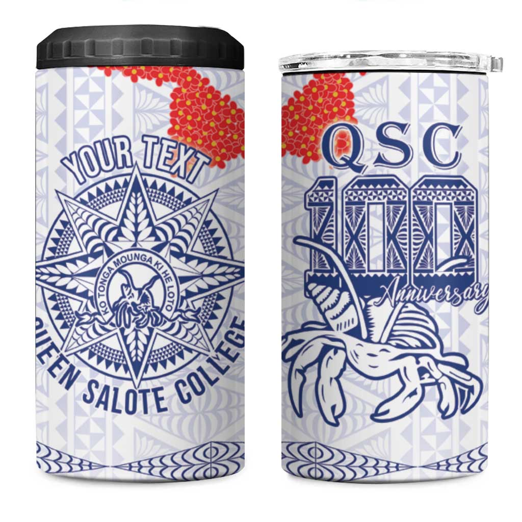 Queen Salote College 100 Years Anniversary Personalized 4 in 1 Can Cooler Tumbler Tonga QSC White - Polynesian Pride