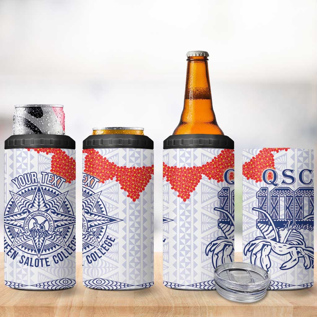 Queen Salote College 100 Years Anniversary Personalized 4 in 1 Can Cooler Tumbler Tonga QSC White - Polynesian Pride
