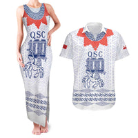 Queen Salote College 100 Years Anniversary Personalized Couples Matching Tank Maxi Dress and Hawaiian Shirt Tonga QSC White - Polynesian Pride