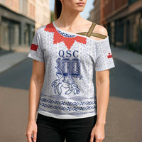 Queen Salote College 100 Years Anniversary Personalized Cross Shoulder Shirt Tonga QSC White - Polynesian Pride