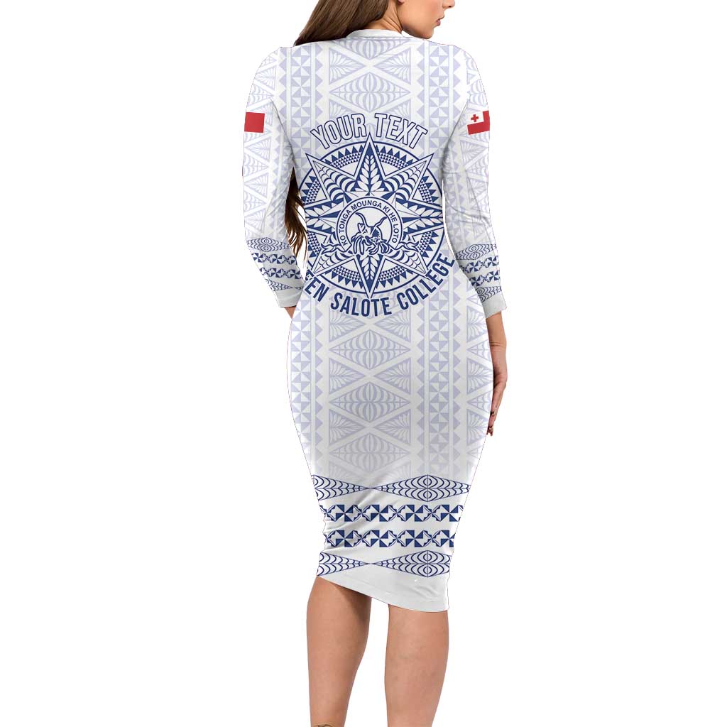 Queen Salote College 100 Years Anniversary Personalized Family Matching Long Sleeve Bodycon Dress and Hawaiian Shirt Tonga QSC White - Polynesian Pride