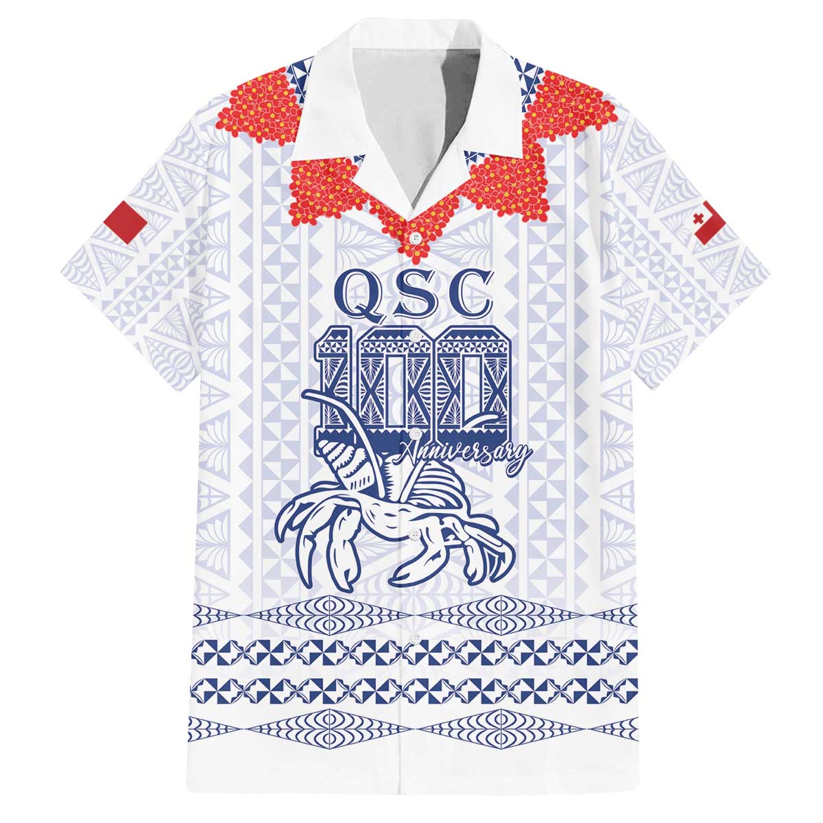 Queen Salote College 100 Years Anniversary Personalized Family Matching Off The Shoulder Long Sleeve Dress and Hawaiian Shirt Tonga QSC White - Polynesian Pride