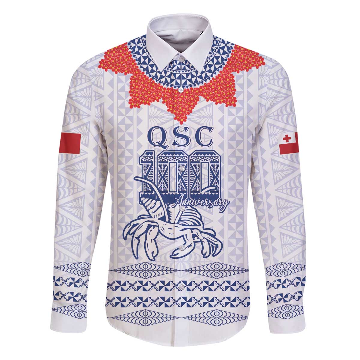 Queen Salote College 100 Years Anniversary Personalized Family Matching Off The Shoulder Long Sleeve Dress and Hawaiian Shirt Tonga QSC White - Polynesian Pride