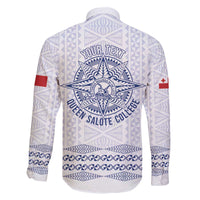 Queen Salote College 100 Years Anniversary Personalized Family Matching Off The Shoulder Long Sleeve Dress and Hawaiian Shirt Tonga QSC White - Polynesian Pride