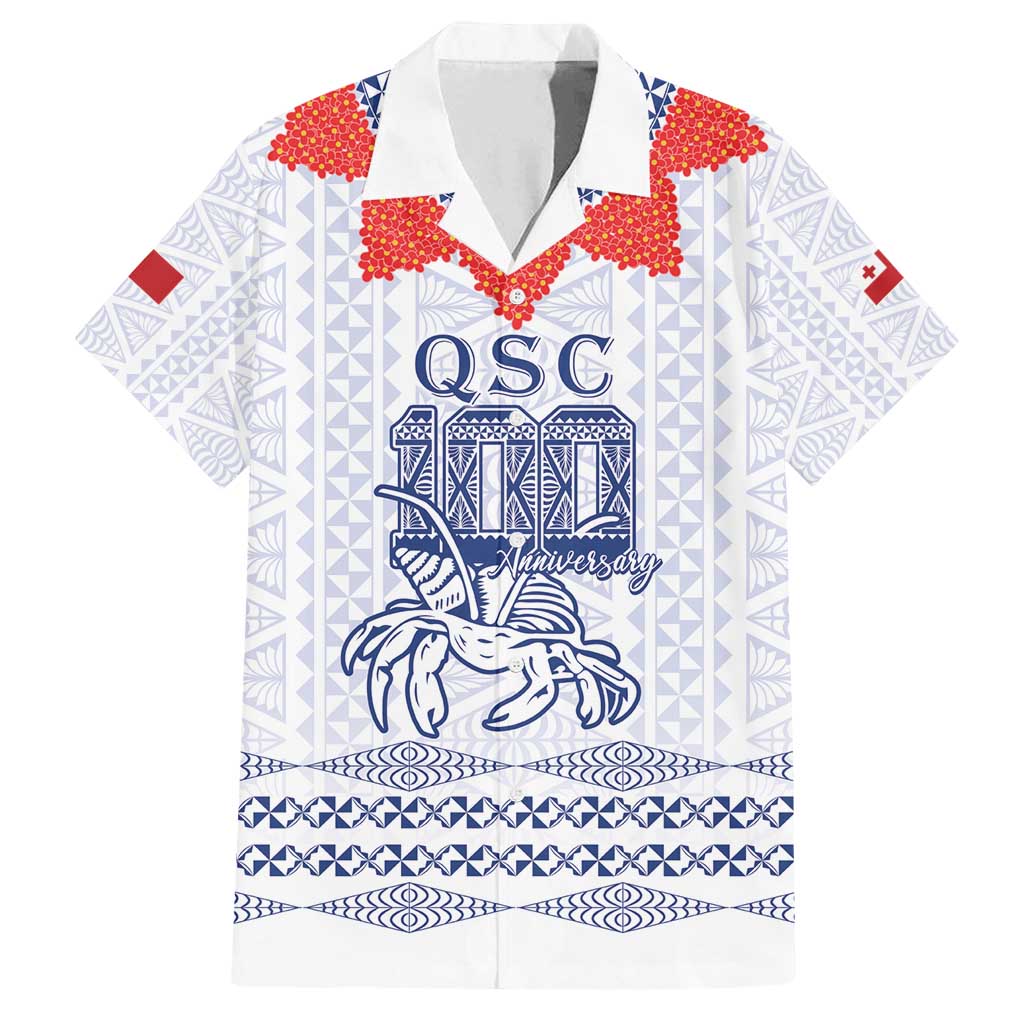 Queen Salote College 100 Years Anniversary Personalized Family Matching Off Shoulder Maxi Dress and Hawaiian Shirt Tonga QSC White - Polynesian Pride