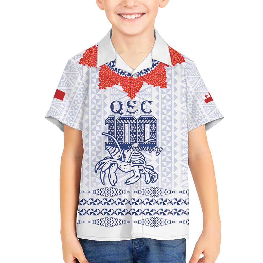 Queen Salote College 100 Years Anniversary Personalized Family Matching Puletasi and Hawaiian Shirt Tonga QSC White - Polynesian Pride