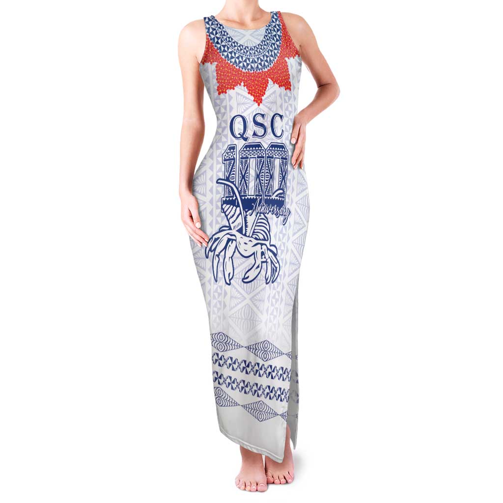 Queen Salote College 100 Years Anniversary Personalized Family Matching Tank Maxi Dress and Hawaiian Shirt Tonga QSC White - Polynesian Pride