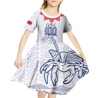 Queen Salote College 100 Years Anniversary Personalized Kid Short Sleeve Dress Tonga QSC White - Polynesian Pride