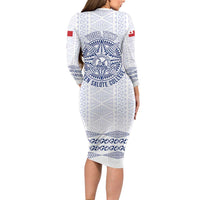 Queen Salote College 100 Years Anniversary Personalized Long Sleeve Bodycon Dress Tonga QSC White - Polynesian Pride
