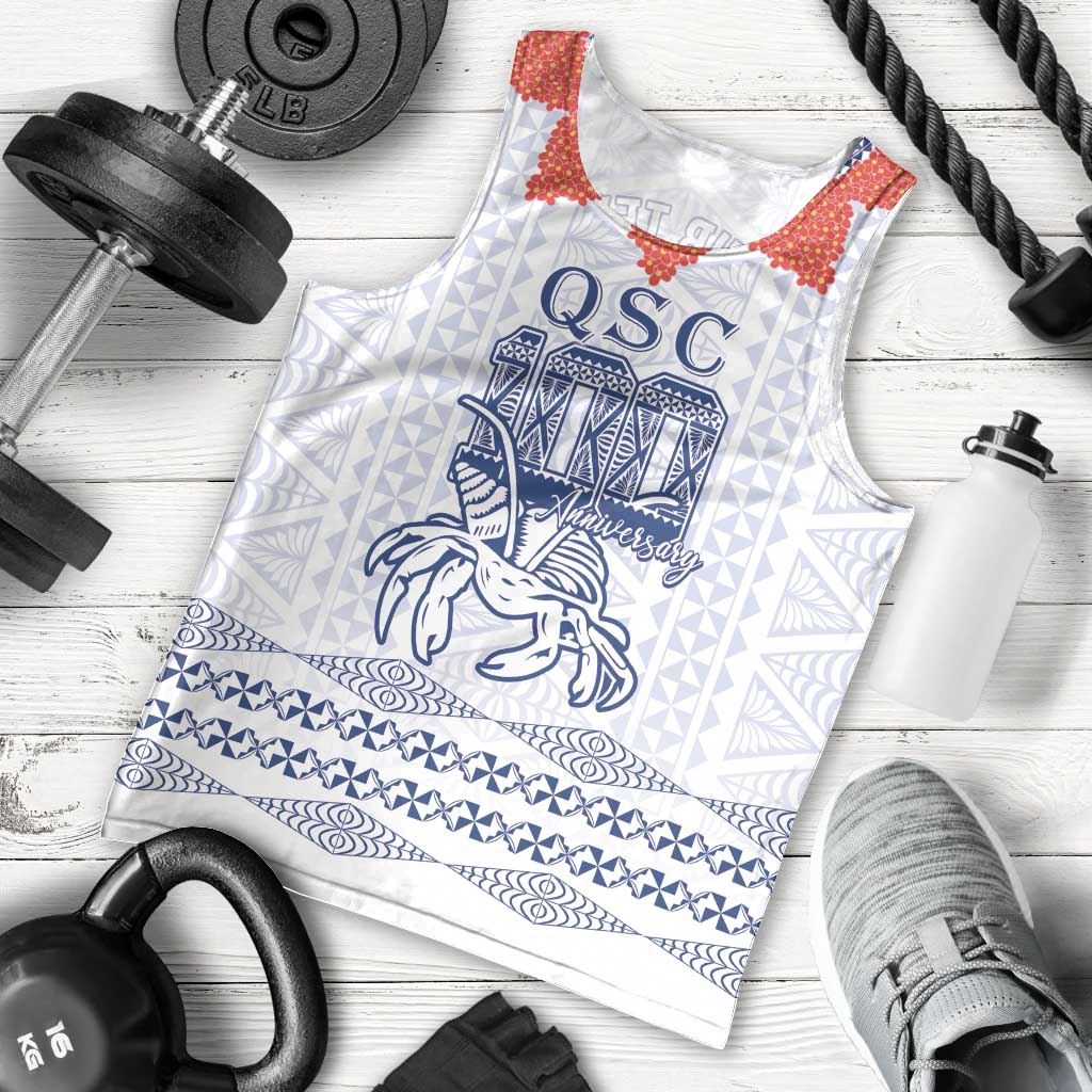 Queen Salote College 100 Years Anniversary Personalized Men Tank Top Tonga QSC White - Polynesian Pride