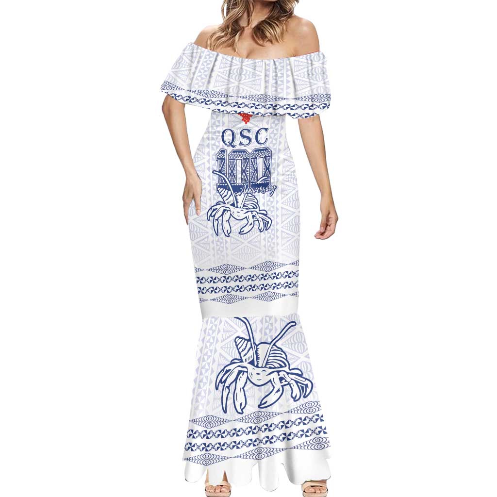 Queen Salote College 100 Years Anniversary Personalized Mermaid Dress Tonga QSC White - Polynesian Pride
