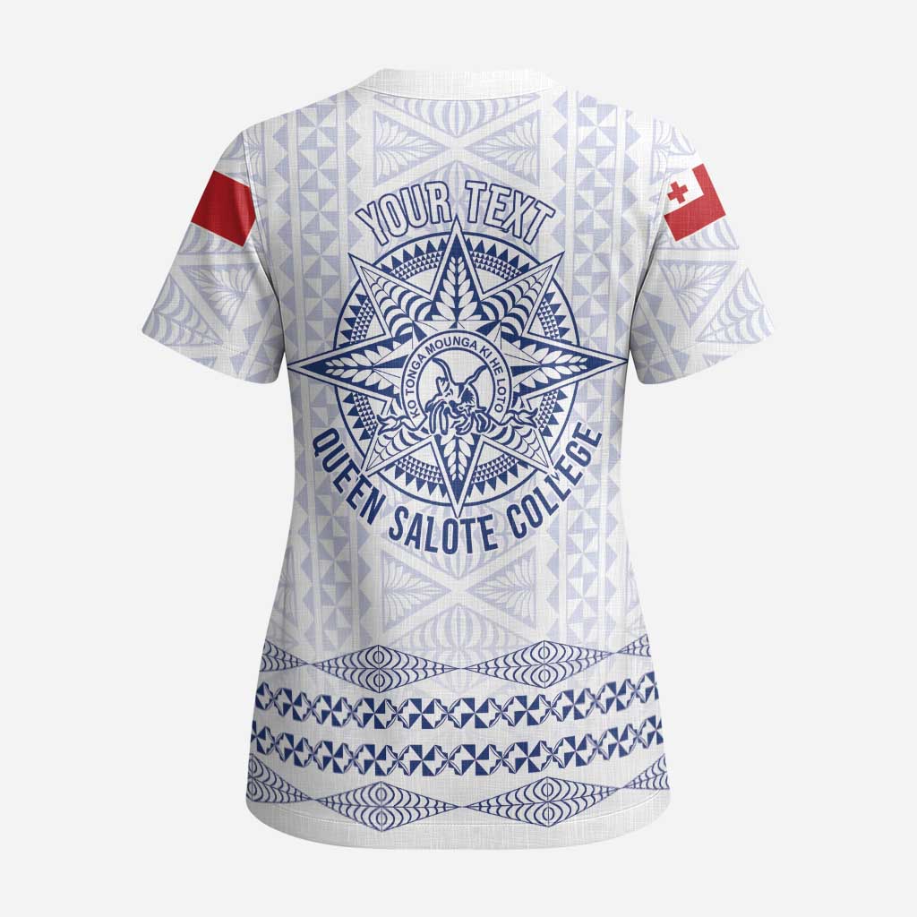 Queen Salote College 100 Years Anniversary Personalized Scrub Top Tonga QSC White - Polynesian Pride