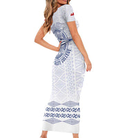 Queen Salote College 100 Years Anniversary Personalized Short Sleeve Bodycon Dress Tonga QSC White - Polynesian Pride