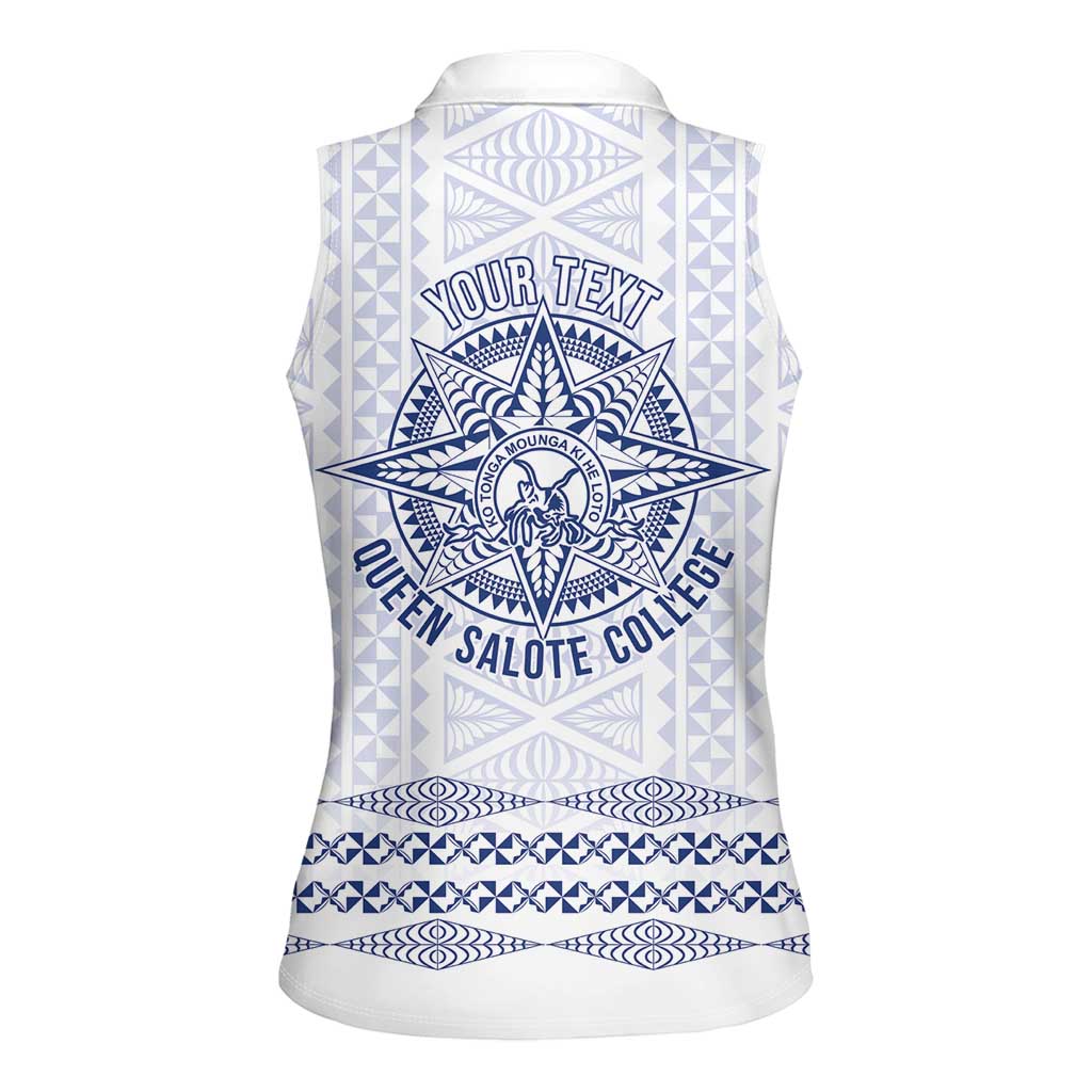 Queen Salote College 100 Years Anniversary Personalized Women Sleeveless Polo Shirt Tonga QSC White - Polynesian Pride
