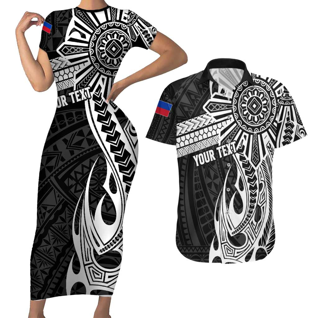 Personalised Philippines Couples Matching Short Sleeve Bodycon Dress and Hawaiian Shirt Tribal Sun LT7