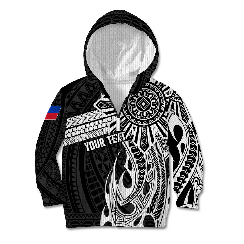 Personalised Philippines Kid Hoodie Tribal Sun LT7 Zip Hoodie Black - Polynesian Pride