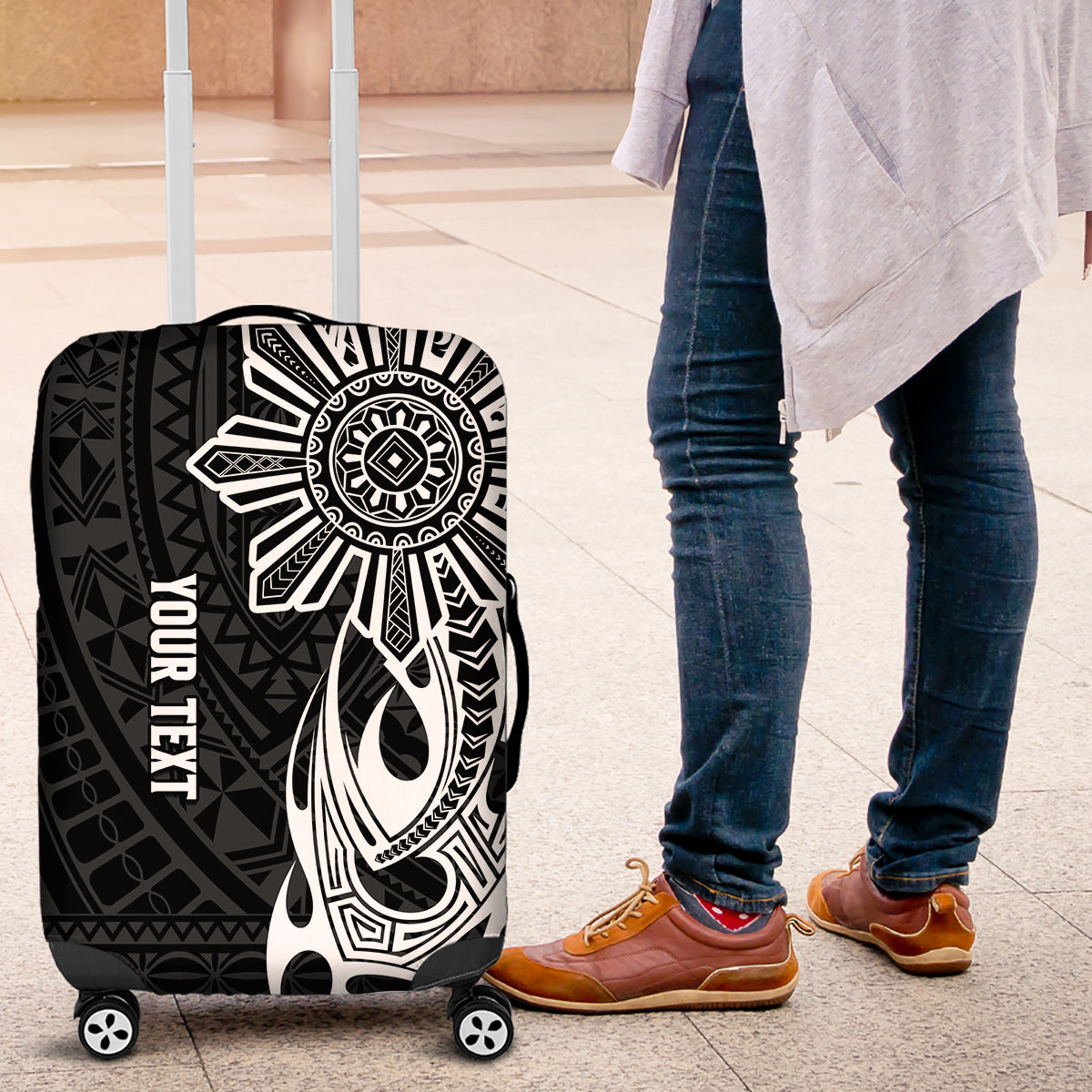 Personalised Philippines Luggage Cover Tribal Sun LT7 Black - Polynesian Pride