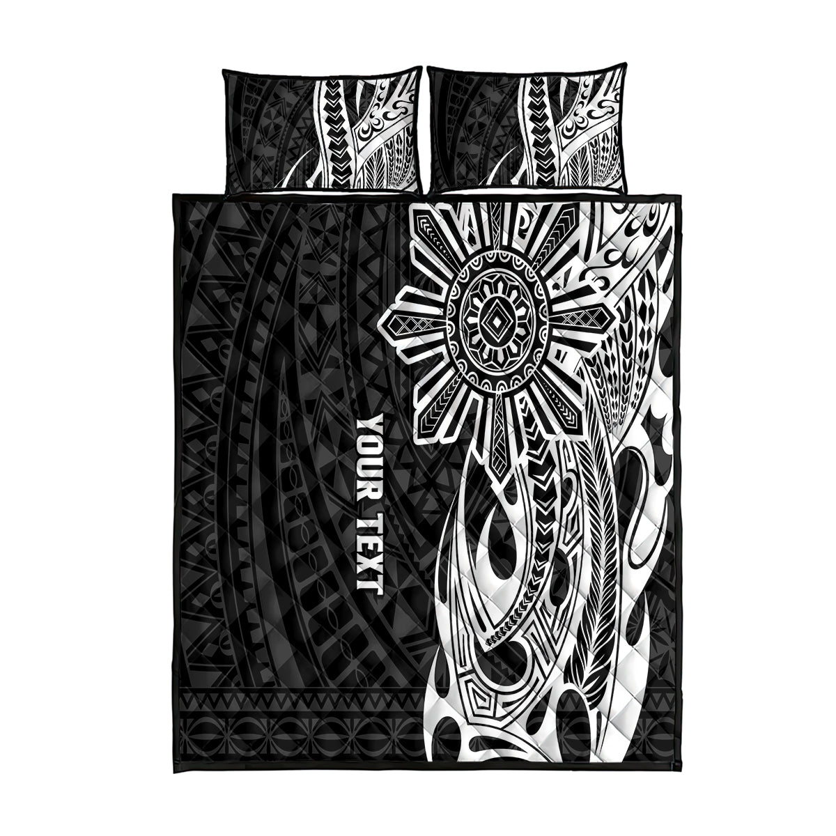 Personalised Philippines Quilt Bed Set Tribal Sun LT7 Black - Polynesian Pride