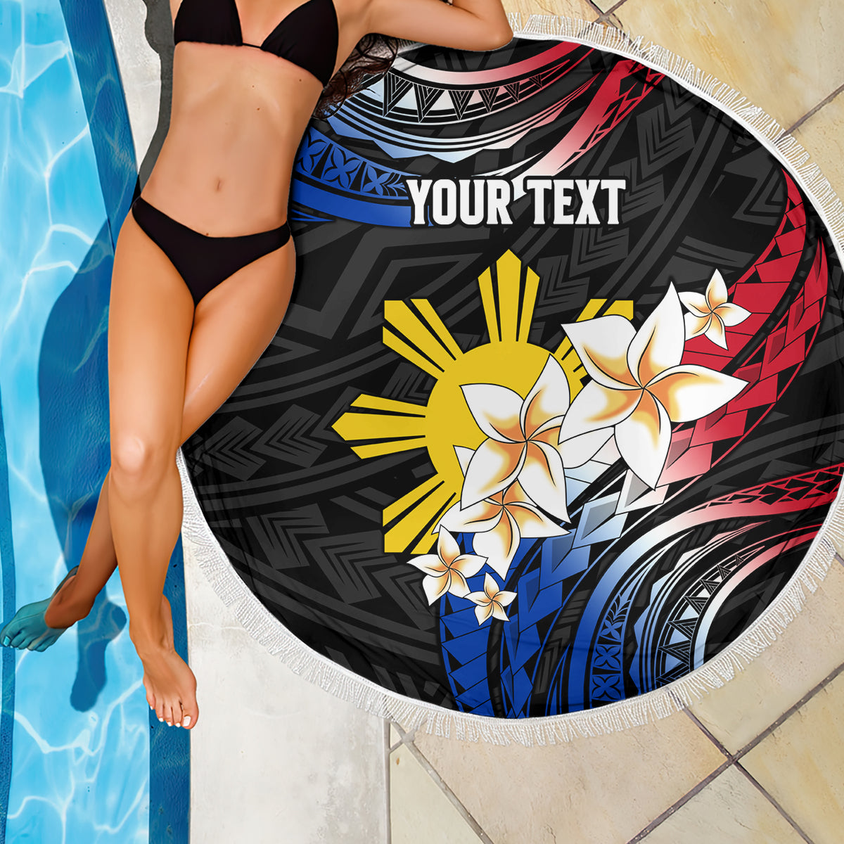 Personalised Philippines Tribal Beach Blanket Mix Plumeria - Flag Colors LT7 - Polynesian Pride