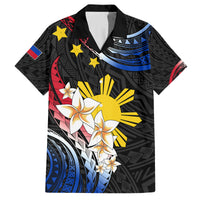 Personalised Philippines Tribal Family Matching Off Shoulder Long Sleeve Dress and Hawaiian Shirt Mix Plumeria - Flag Colors LT7 Dad's Shirt - Short Sleeve Black - Polynesian Pride