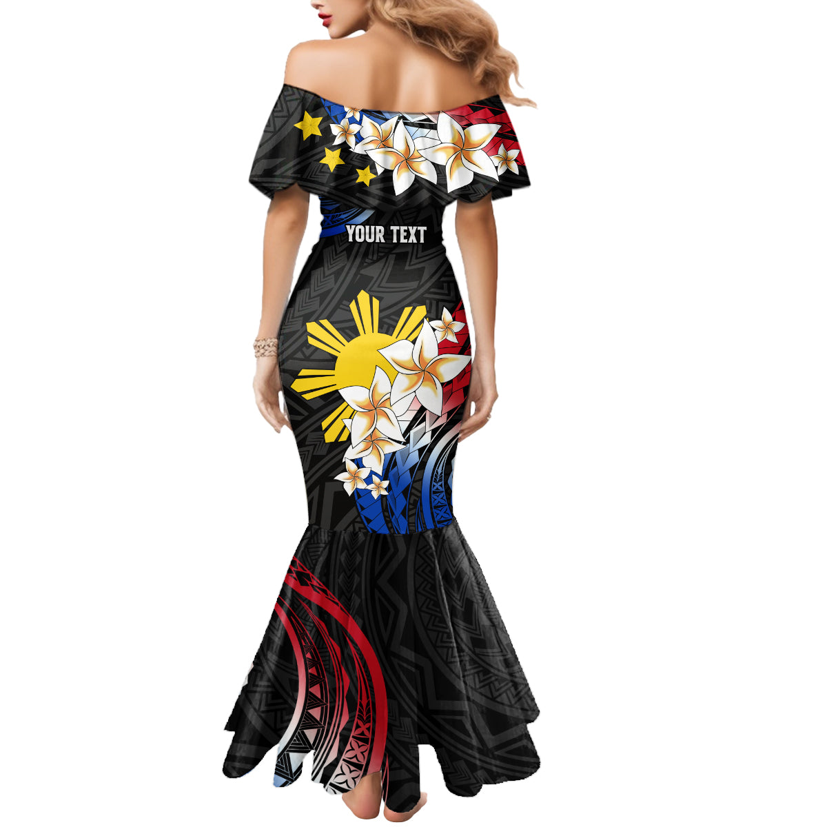 Personalised Philippines Tribal Mermaid Dress Mix Plumeria - Flag Colors LT7 - Polynesian Pride