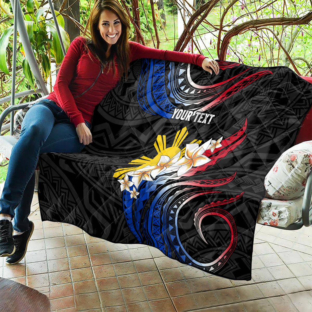 Personalised Philippines Tribal Quilt Mix Plumeria - Flag Colors LT7 - Polynesian Pride