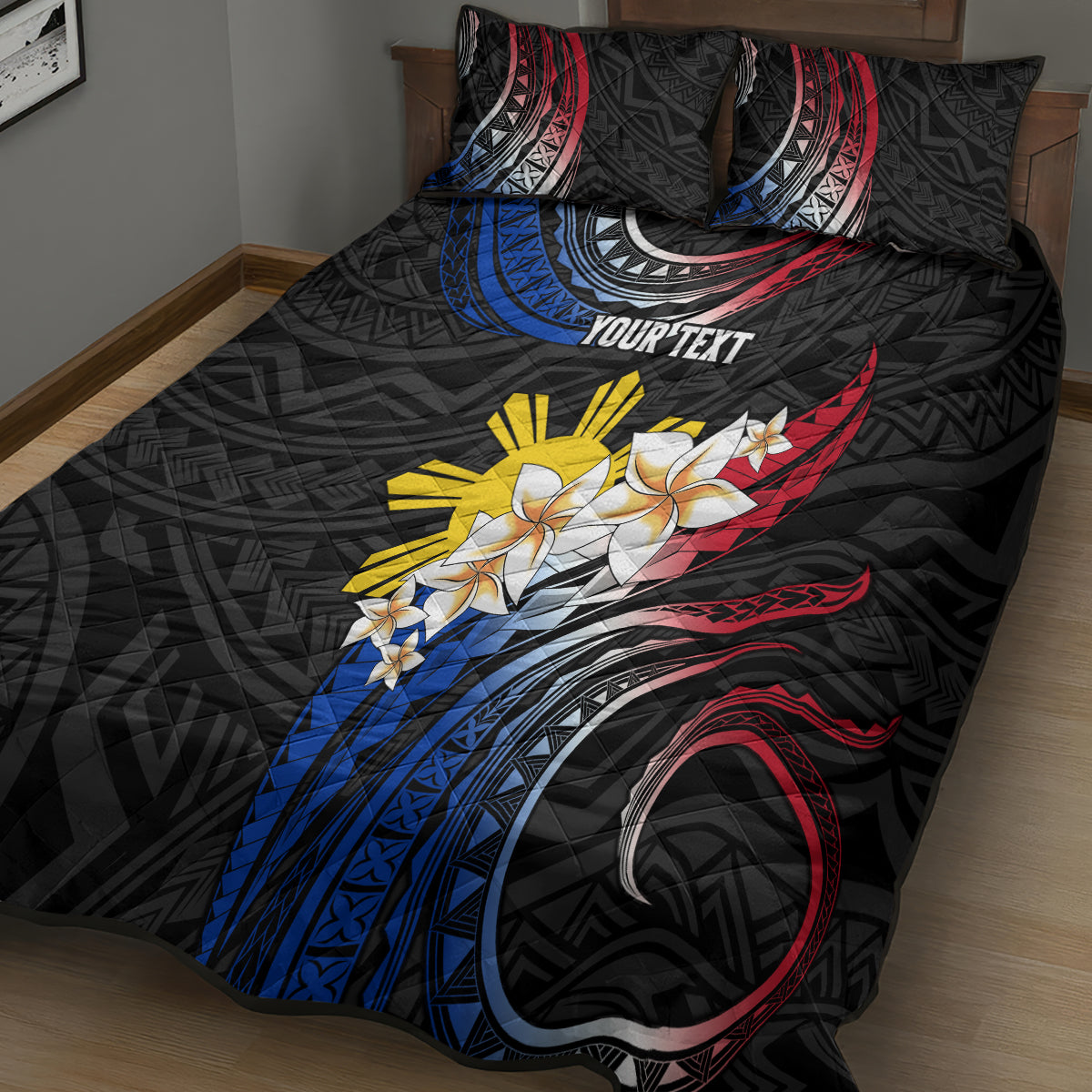 Personalised Philippines Tribal Quilt Bed Set Mix Plumeria - Flag Colors LT7 - Polynesian Pride