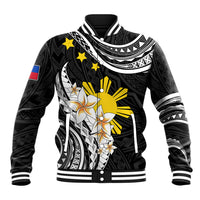 Personalised Philippines Tribal Baseball Jacket Mix Plumeria LT7 Unisex Black - Polynesian Pride