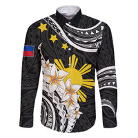 Personalised Philippines Tribal Family Matching Off Shoulder Maxi Dress and Hawaiian Shirt Mix Plumeria LT7 Dad's Shirt - Long Sleeve Black - Polynesian Pride