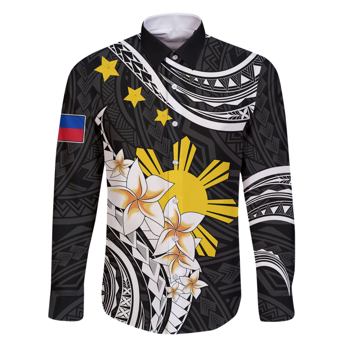 Personalised Philippines Tribal Family Matching Short Sleeve Bodycon Dress and Hawaiian Shirt Mix Plumeria LT7 Dad's Shirt - Long Sleeve Black - Polynesian Pride