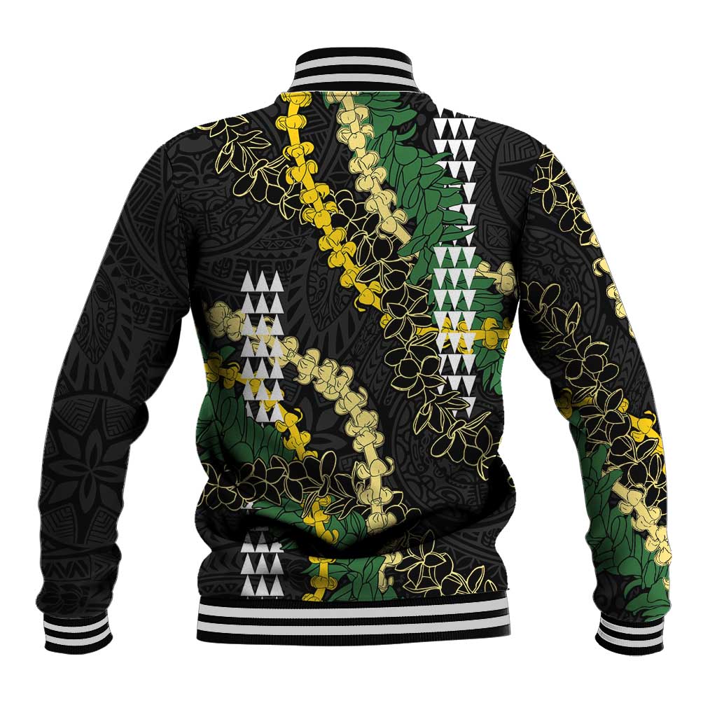 Hawaii Aloha Kakau Baseball Jacket Puakenikeni and Maile Lei Twist