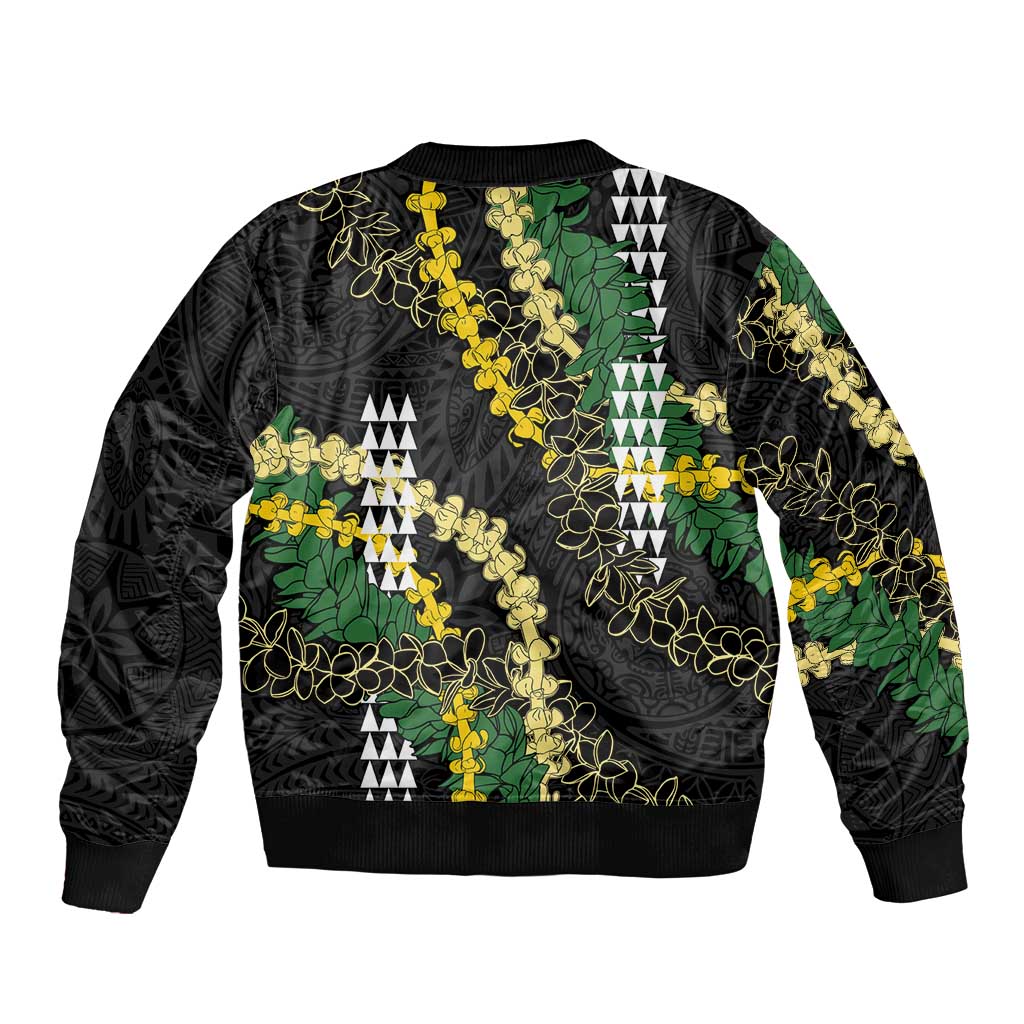 Hawaii Aloha Kakau Bomber Jacket Puakenikeni and Maile Lei Twist