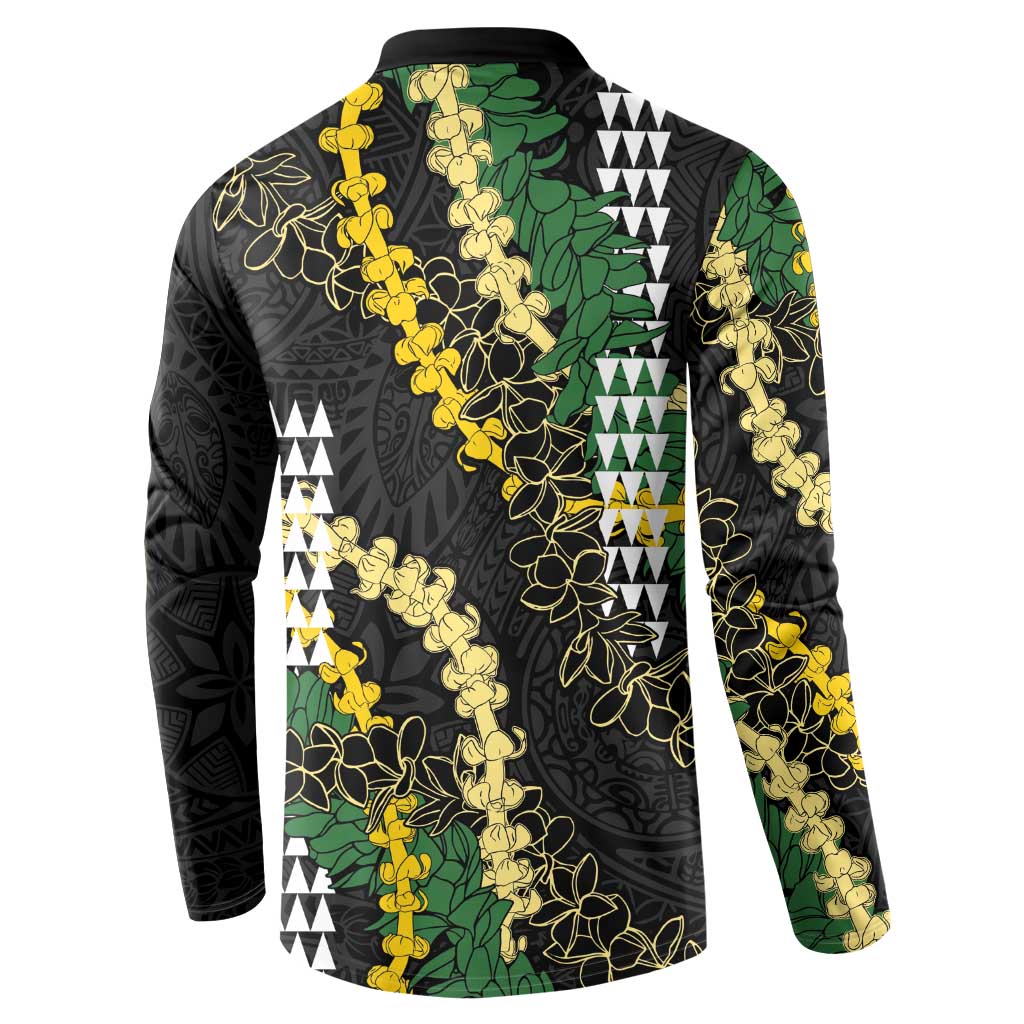 Hawaii Aloha Kakau Button Sweatshirt Puakenikeni and Maile Lei Twist