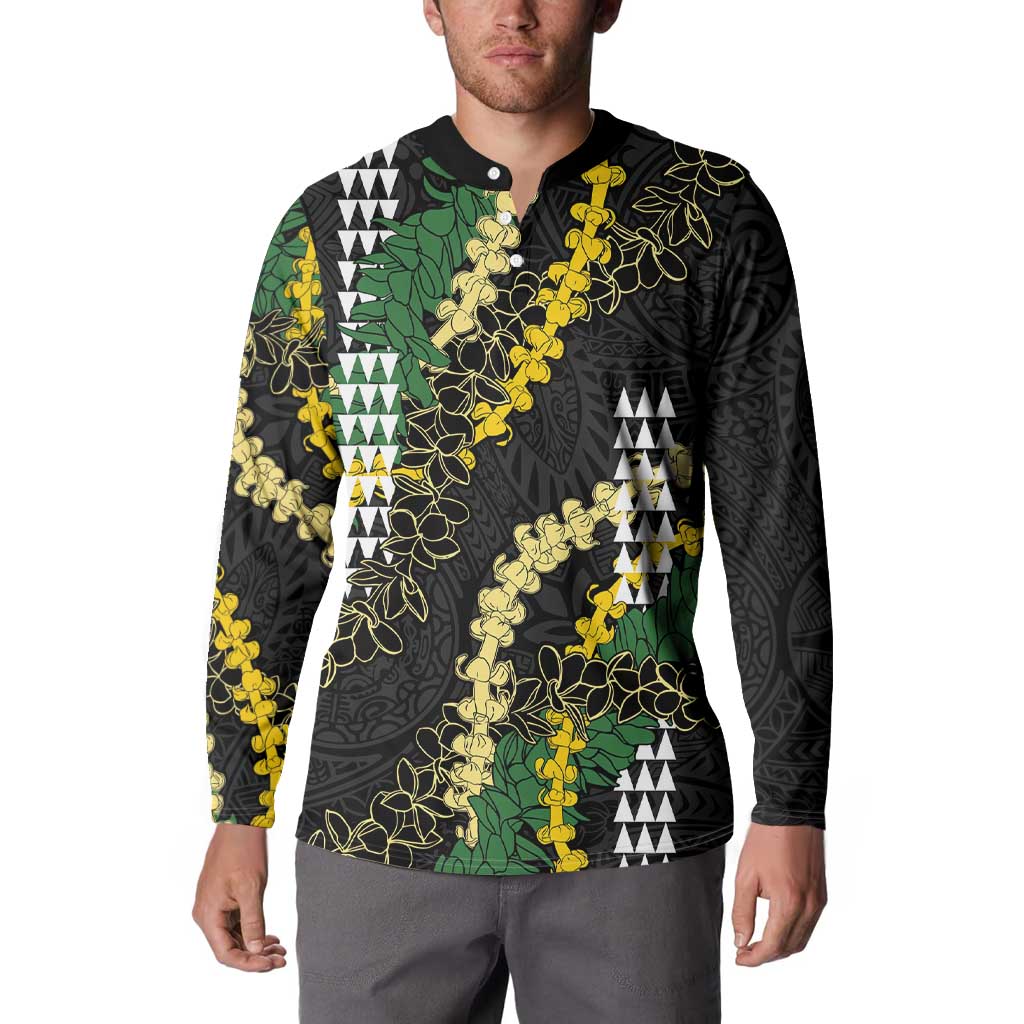 Hawaii Aloha Kakau Button Sweatshirt Puakenikeni and Maile Lei Twist