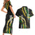 Hawaii Aloha Kakau Couples Matching Short Sleeve Bodycon Dress and Hawaiian Shirt Puakenikeni and Maile Lei Twist