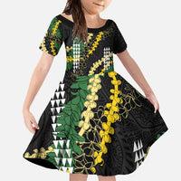 Hawaii Aloha Kakau Family Matching Mermaid Dress and Hawaiian Shirt Puakenikeni and Maile Lei Twist