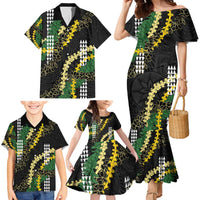 Hawaii Aloha Kakau Family Matching Mermaid Dress and Hawaiian Shirt Puakenikeni and Maile Lei Twist