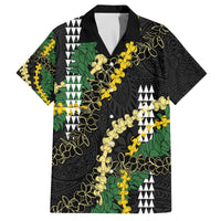 Hawaii Aloha Kakau Family Matching Off The Shoulder Long Sleeve Dress and Hawaiian Shirt Puakenikeni and Maile Lei Twist